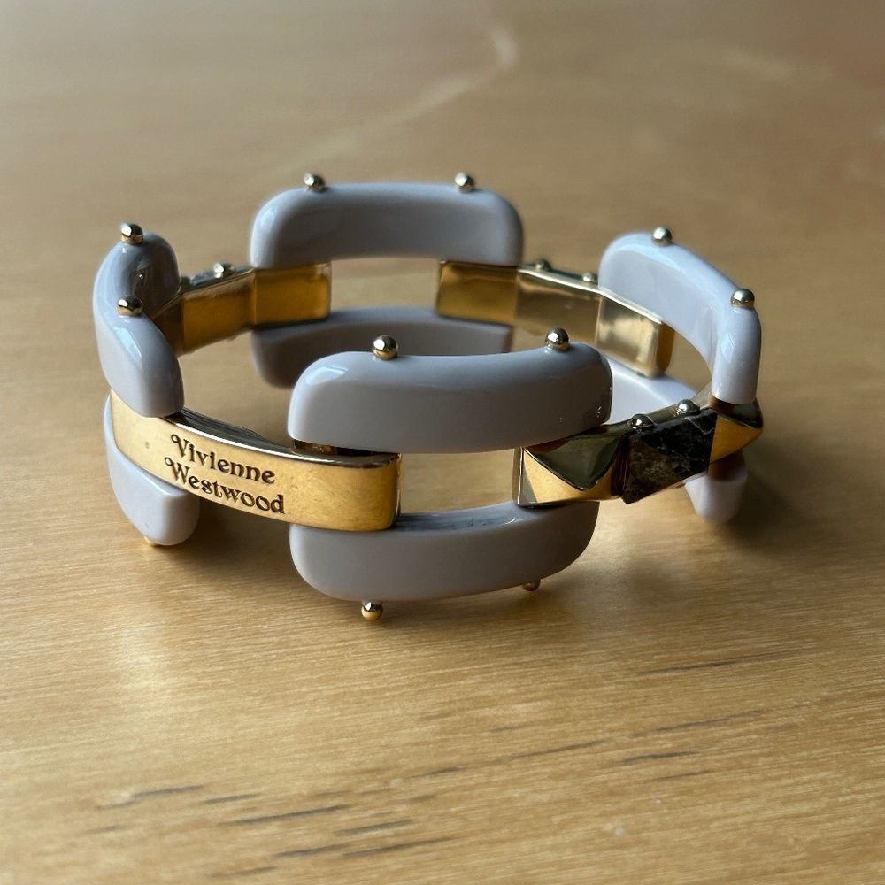 Vivienne Westwood Grey Bendable Metal w/ Resin Chunky Bracelet